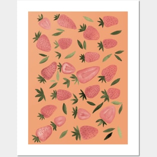 Watercolors strawberries - dusty pink on beige Posters and Art